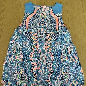 Lilly Pulitzer Pure Silk Tank Top Pink Blue and White Patter Size Medium